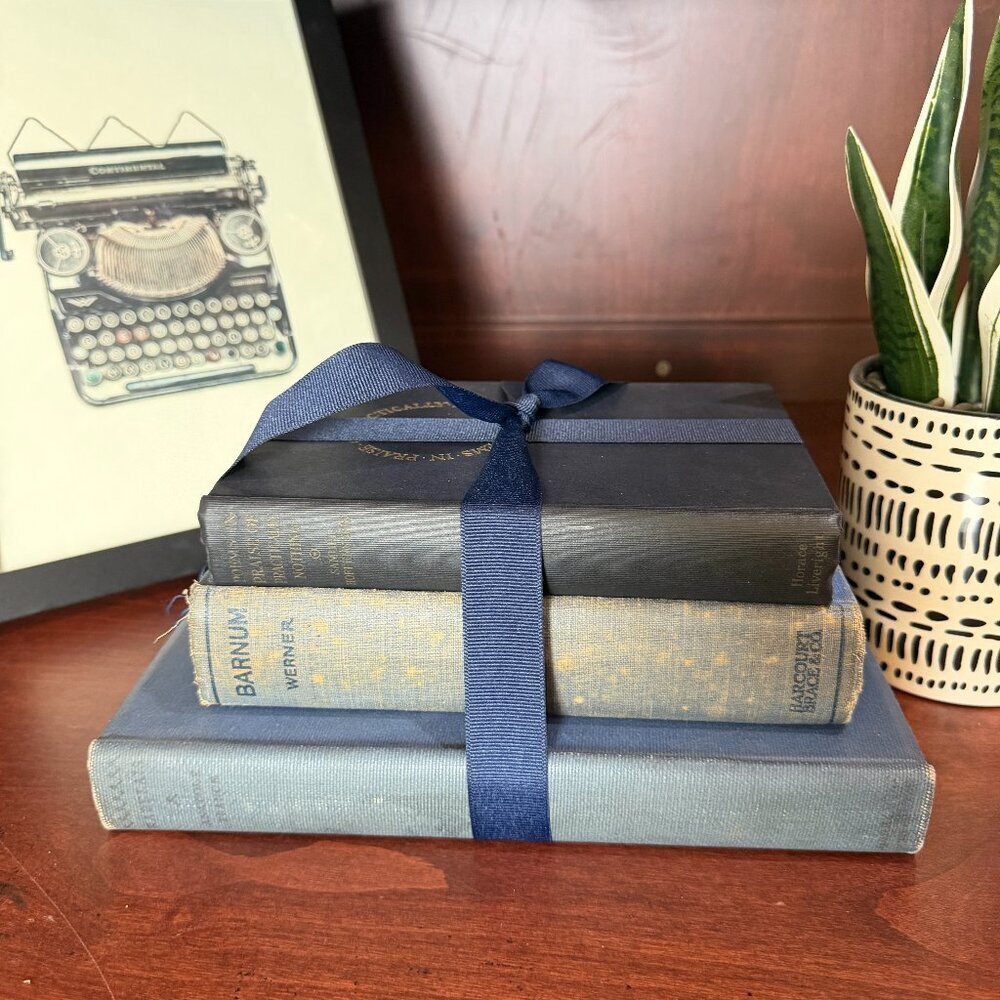 Vintage Book Lot of 3 BLUE Old Antiquarian Rare Decoration Small Books